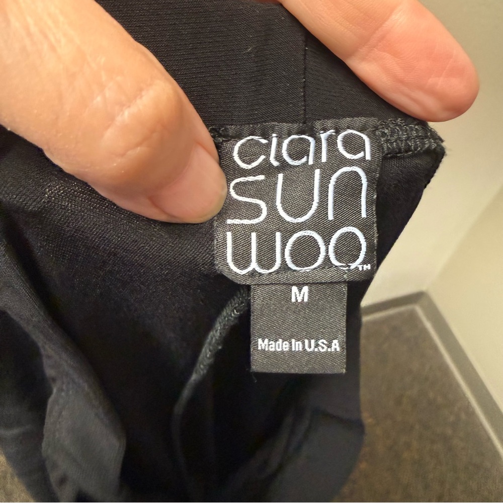 Clara Sun Woo Black Pull On Stretch Knit Crop Pants USA M Chic Soft - Picture 4 of 6
